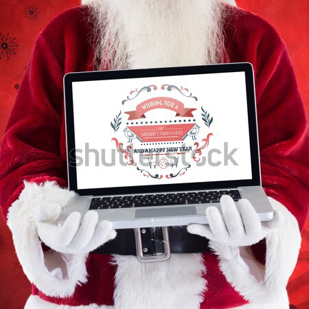 Foto stock: Papai · noel · presentes · laptop · branco · computador · homem