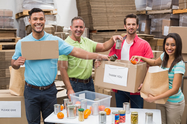 Foto stock: Almacén · trabajadores · hasta · donación · cajas