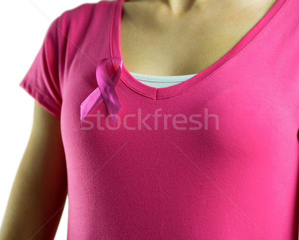 Stock photo: Woman with breast cancer ribbon