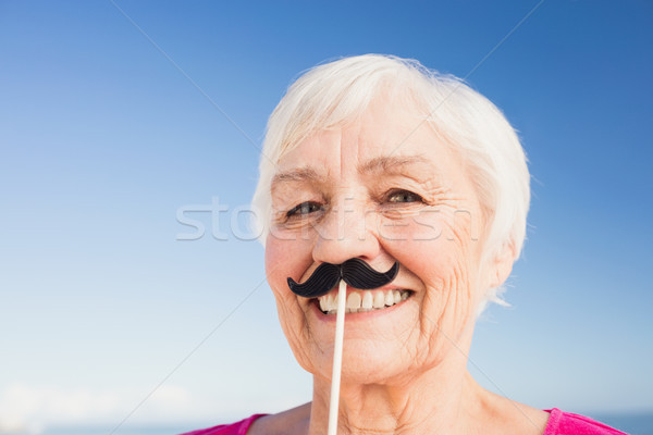 Senior femeie fals mustata plajă cer Imagine de stoc © wavebreak_media