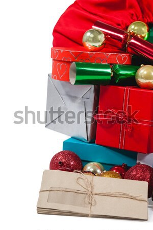 Santa bag filled with surprised gifts and laptop Stock photo © wavebreak_media