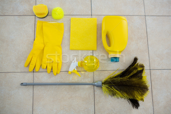 Overhead view of cleaning products and duster Stock photo © wavebreak_media
