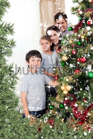 Souriant famille arbre de noël living sourire femmes [[stock_photo]] © wavebreak_media