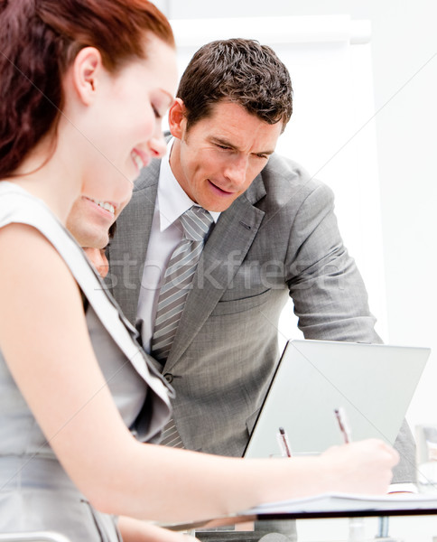 Foto stock: Retrato · de · trabajo · oficina · sonrisa · reunión