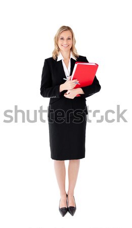 Attractive businesswoman with a pen and a folder against white background Stock photo © wavebreak_media