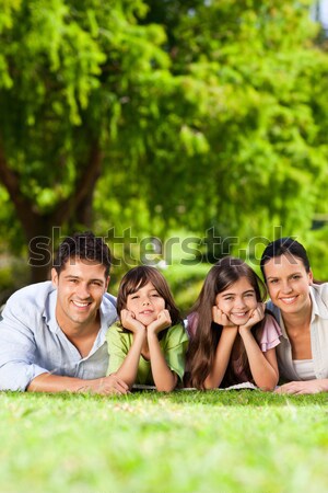 [[stock_photo]]: Famille · couché · parc · arbre · amour · homme