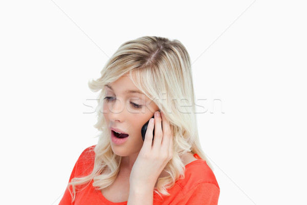 Femme parler téléphone portable blanche mobiles bouche [[stock_photo]] © wavebreak_media