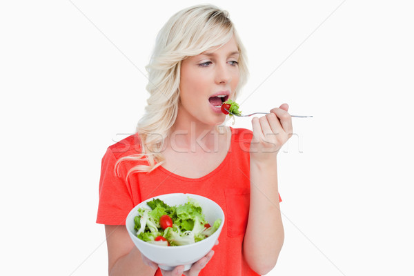 Fraîches salade jeunes femme blonde blanche alimentaire [[stock_photo]] © wavebreak_media