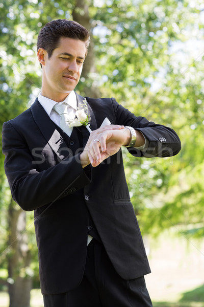 Bridegroom checking time in garden Stock photo © wavebreak_media