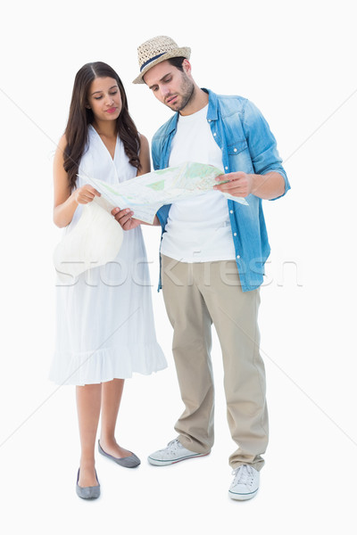 Verloren Hipster Paar schauen Karte weiß Stock foto © wavebreak_media