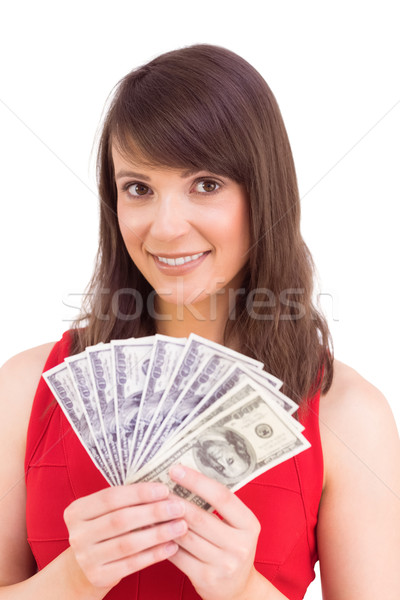 Barna hajú mutat ventillátor dollár fehér pénz Stock fotó © wavebreak_media