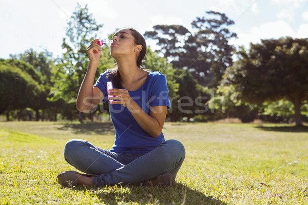 Pretty woman blowing bubbles in the park Stock photo © wavebreak_media