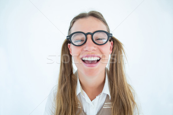 Femeie zâmbitor aparat foto alb fericit Imagine de stoc © wavebreak_media