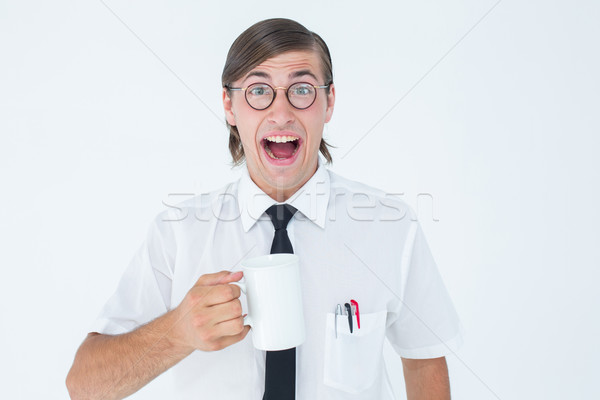 Om de afaceri cană alb cafea fericit Imagine de stoc © wavebreak_media