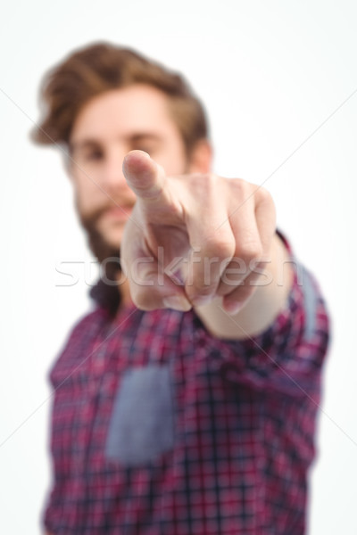 Hipszter mutat ujj fehér férfi felirat Stock fotó © wavebreak_media