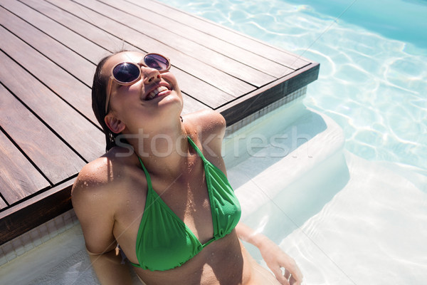 Stockfoto: Vrouw · genieten · zwembad · gelukkig · home