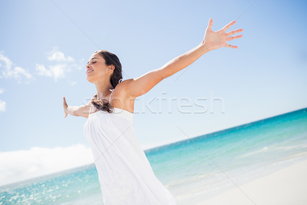 Foto stock: Retrato · mujer · sonriente · playa · agua · feliz