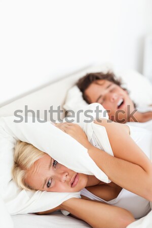 [[stock_photo]]: Paisible · amoureux · dormir · ensemble · maison · femme