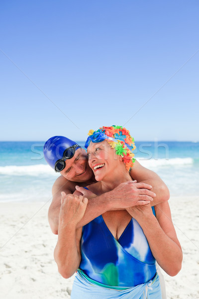 Mutlu yaşlı çift plaj kadın kız Stok fotoğraf © wavebreak_media