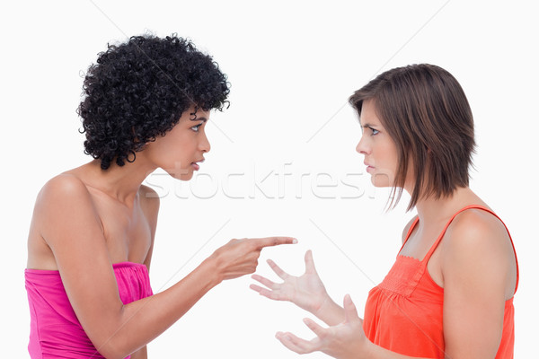 Tinédzser mutat ujj barát fehér tábla Stock fotó © wavebreak_media