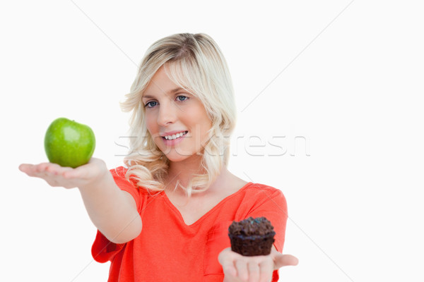 女子 看 最喜愛 食品 綠色 蘋果 商業照片 © wavebreak_media