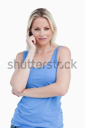 Szőke nő karok hív fehér mosoly jókedv Stock fotó © wavebreak_media
