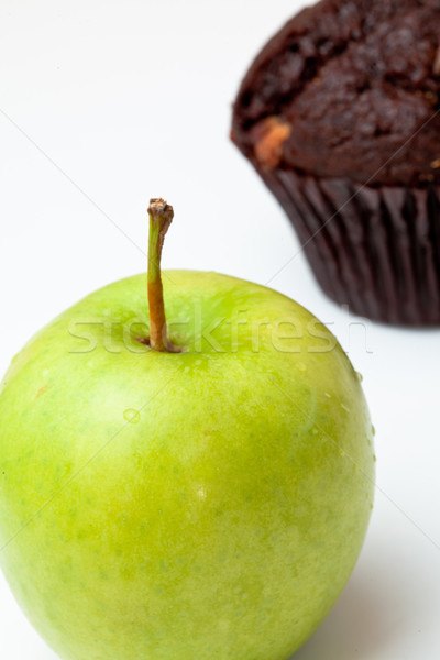 Foto stock: Manzana · muffin · blanco · frutas · fondo · torta