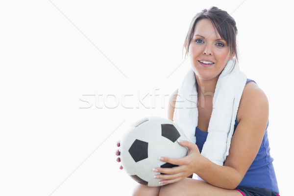 Portré boldog nő sportruha tart futball Stock fotó © wavebreak_media