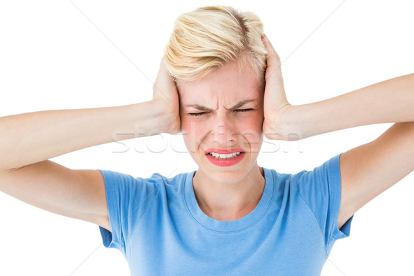 Wütend blonde Frau halten Kopf weiß Frau Stock foto © wavebreak_media