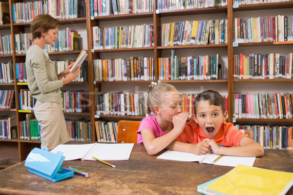 Stockfoto: Cute · leerlingen · bibliotheek · meisje