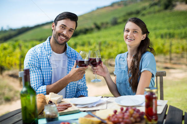 Foto stock: Retrato · sonriendo · Pareja · vino · tinto · gafas