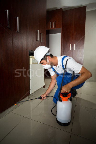Manual worker spraying insecticide below cabinets Stock photo © wavebreak_media