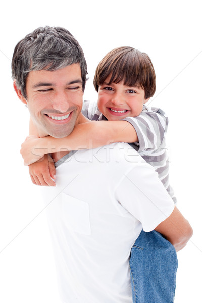 [[stock_photo]]: Père · fils · ferroutage · blanche · sourire