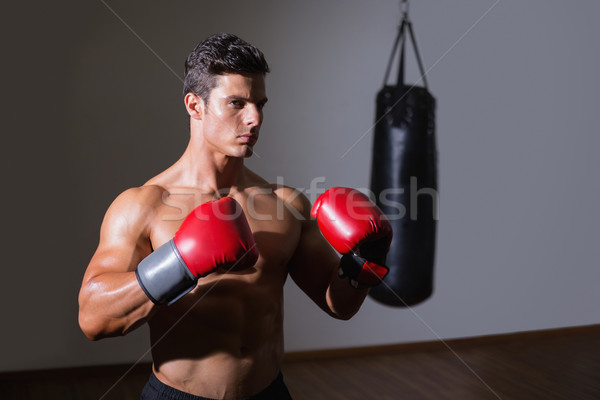 Shirtless muscular boxer in defensive stance in health club Stock photo © wavebreak_media