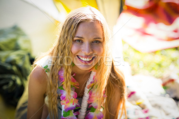 Güzel bir kadın gülen müzik festivali portre park Stok fotoğraf © wavebreak_media