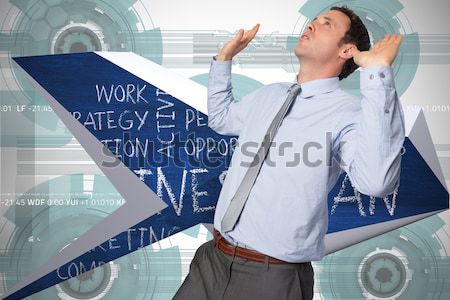 Smiling boy wearing virtual headset playing against blue background Stock photo © wavebreak_media