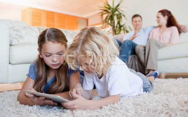 Geschwister Tablet zusammen Wohnzimmer Stock Internet Stock foto © wavebreak_media