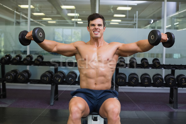 Muscular man exercising with dumbbells in gym Stock photo © wavebreak_media