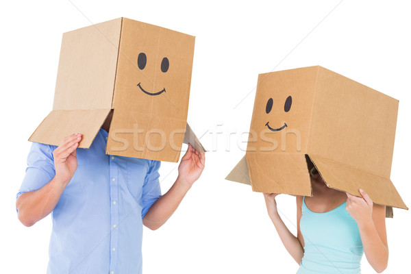 Casal emoticon cara caixas homem Foto stock © wavebreak_media