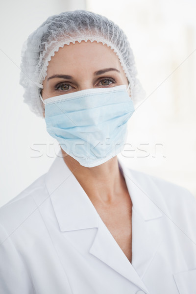 Stockfoto: Arts · chirurgisch · masker · haren · net · vrouw