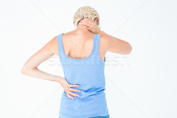 Mujer sufrimiento dolor de cuello blanco azul músculo Foto stock © wavebreak_media