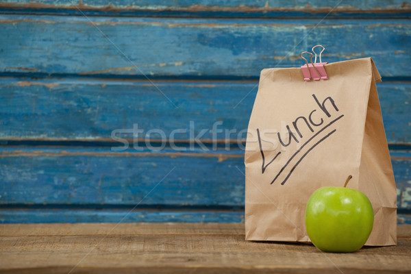 Appel lunch zak Blauw houten voedsel Stockfoto © wavebreak_media