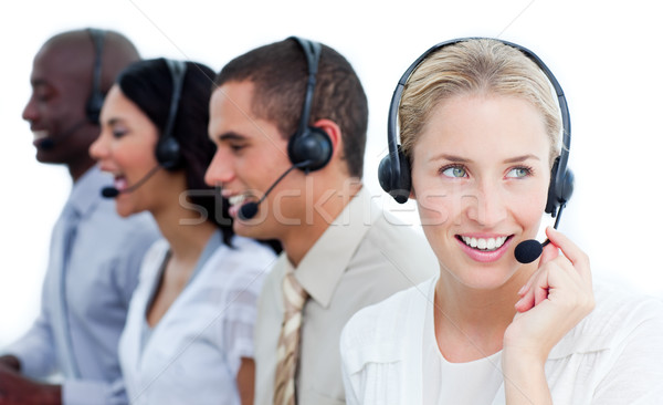Angry businesswoman tangled up in phone wires Stock photo © wavebreak_media