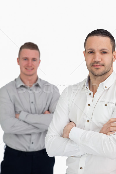 Twee mannen armen stand omhoog witte mannelijke Stockfoto © wavebreak_media