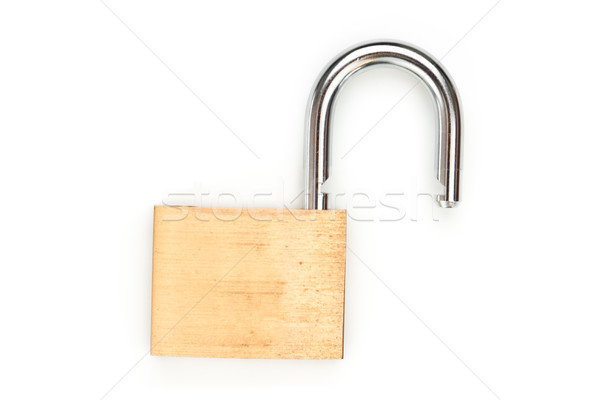 Stock photo: Lock standing unlocked against white background