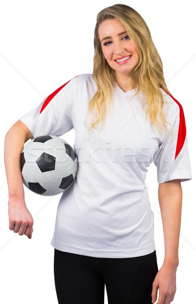 Joli football fan blanche souriant football [[stock_photo]] © wavebreak_media