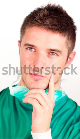 Nerveus voetbal fan groene witte man Stockfoto © wavebreak_media