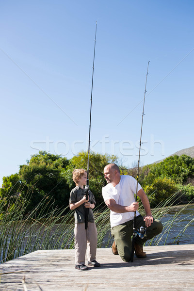 Glücklich Mann Fischerei Sohn Landschaft Frühling Stock foto © wavebreak_media