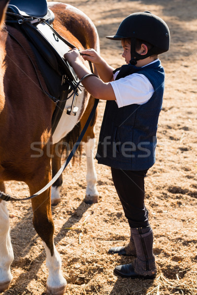 Jongen vergadering paard Maakt een reservekopie kind Stockfoto © wavebreak_media