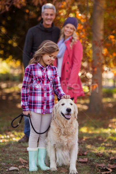 Girl stroking dog while parents at park Stock photo © wavebreak_media